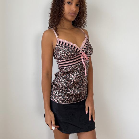 Vintage Euro floral + stripe satin knit camisole top (S/M) - Picture 5 of 7